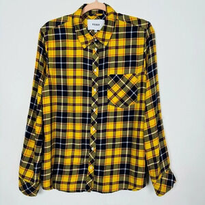 Pistola Revolve Yellow‎ Plaid Button Down Flannel Long Sleeve Top Medium